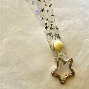 Holographic Star jelly key fob with neutral pastel snap